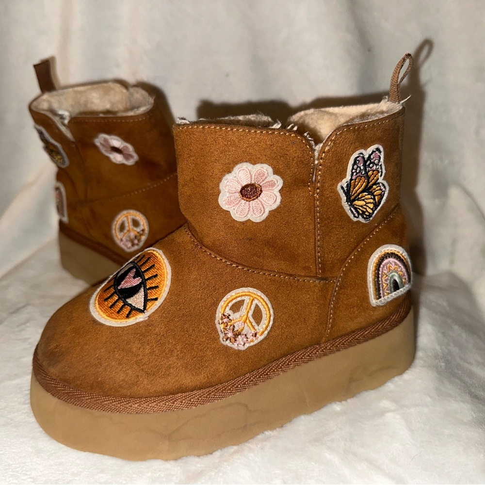 Brown Kids Boots with Embroidered Patches